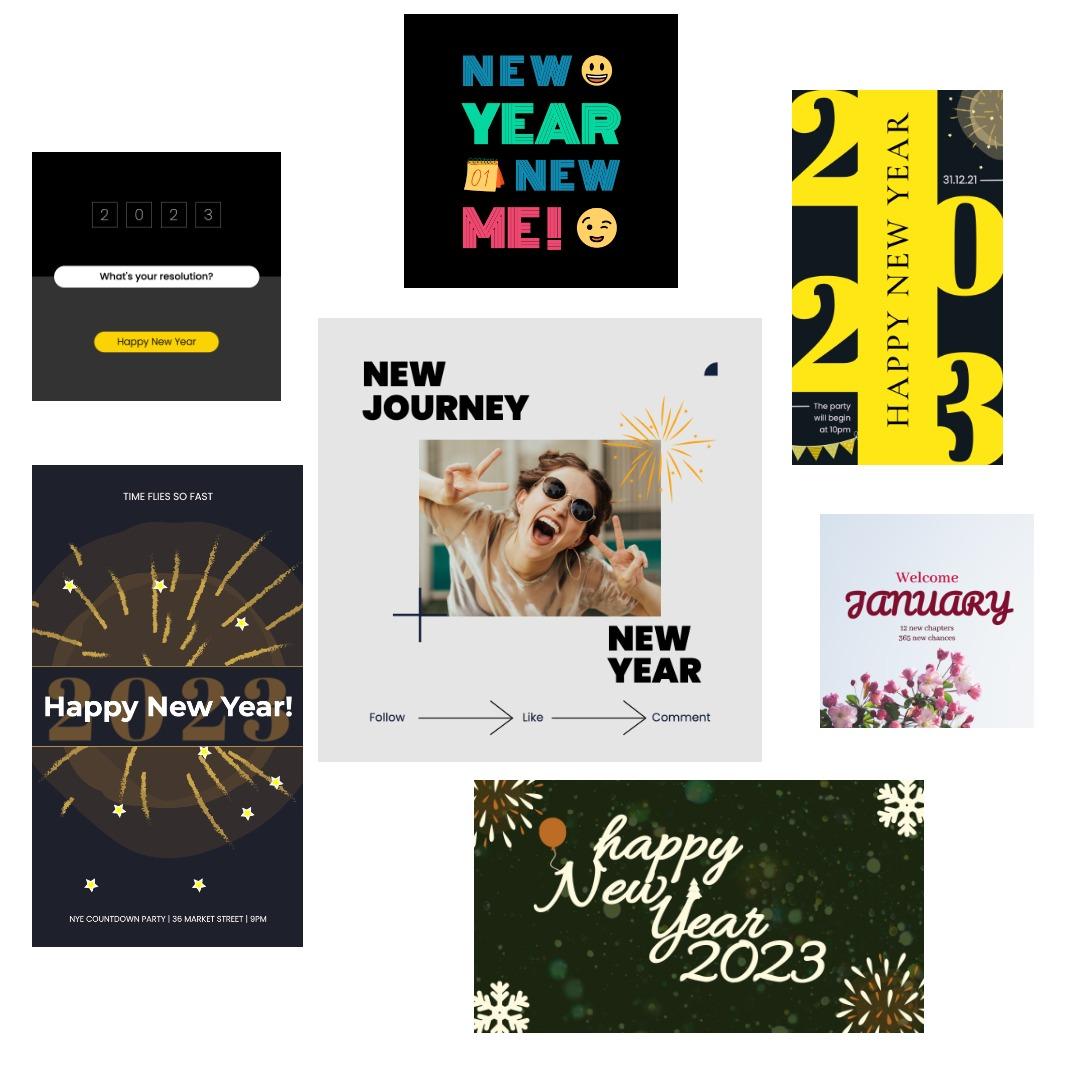 Create Free New Year Card Templates Online. Customizable & Printable 2023 New Year Graphic Templates